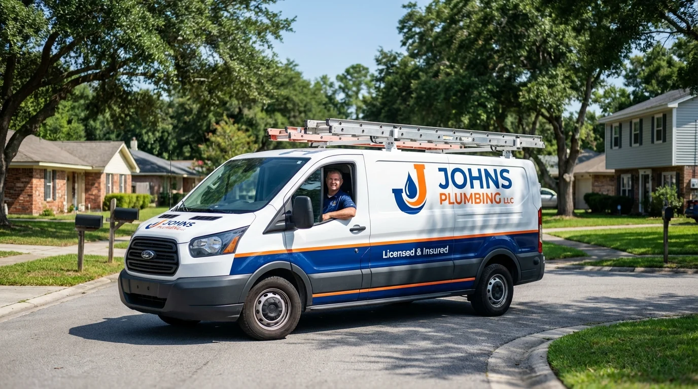 Johns Plumbing LLC service van in New Castle, IN