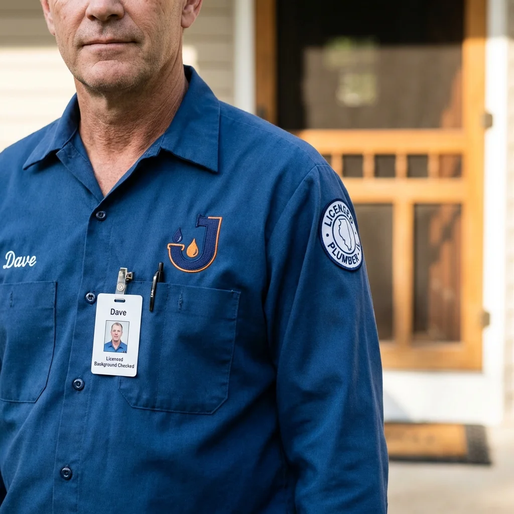 Licensed plumber showing ID badge in New Castle, IN