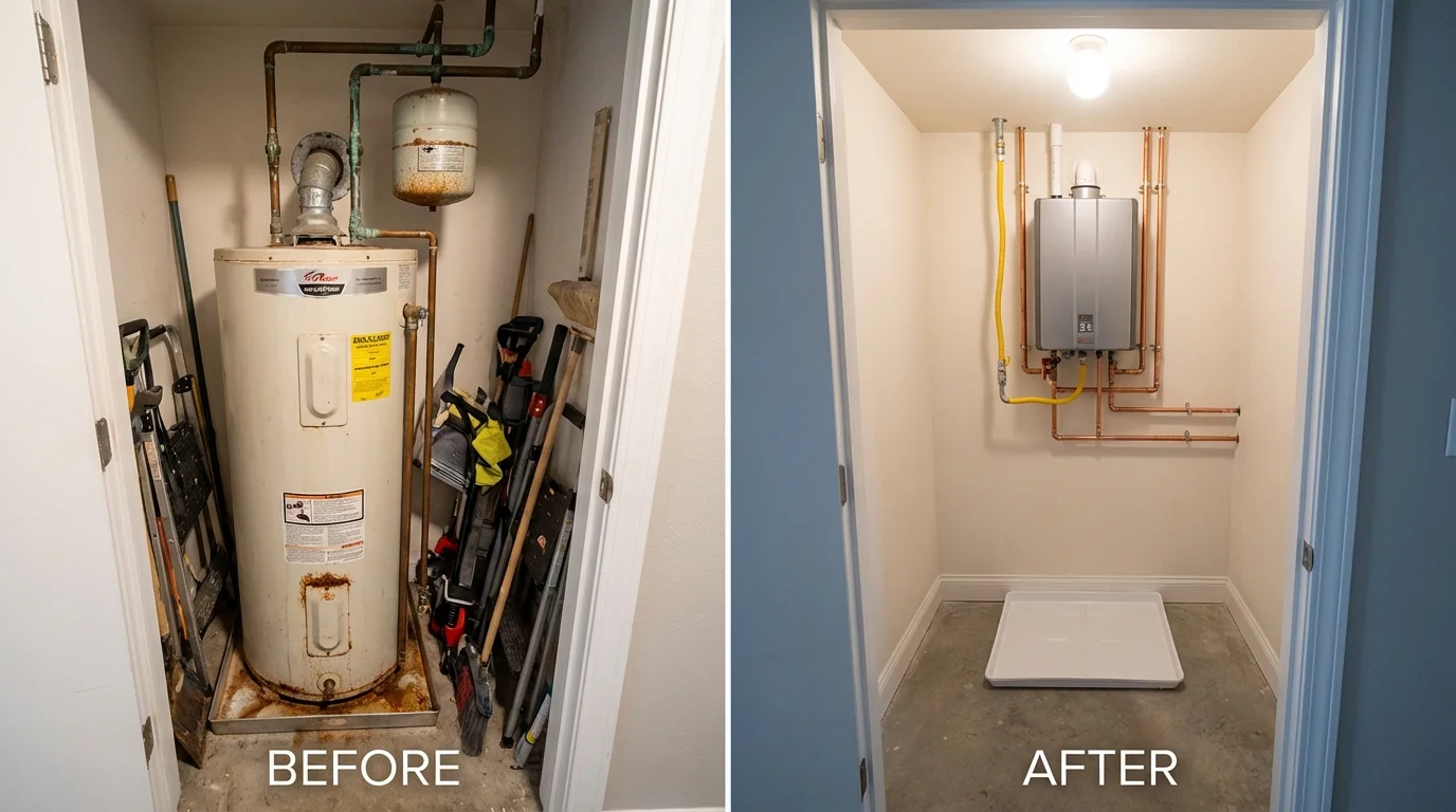 Tank water heater versus wall-mounted tankless unit comparison for New Castle, IN homeowners